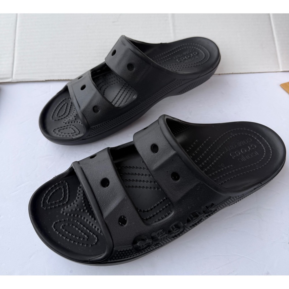 NWOT Crocs Unisex Iconic‎ Comfort Classic Slide Black Dual Strap Sandals W12 M10